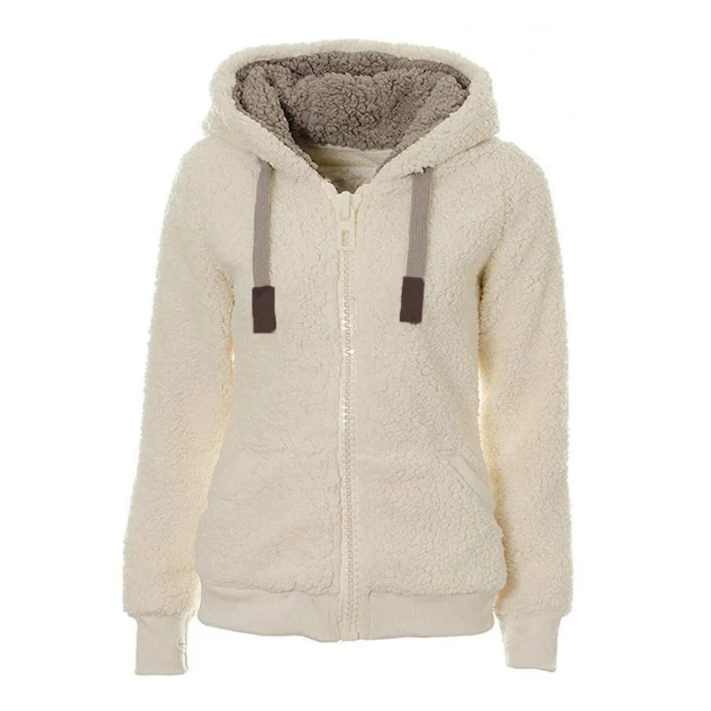 

2019 Winter Fleece Sweater Fluffy Thick Hooded Warm Zipper Cardigan Women Winter Coat Sherpa Tops Cardigan Sweaters
