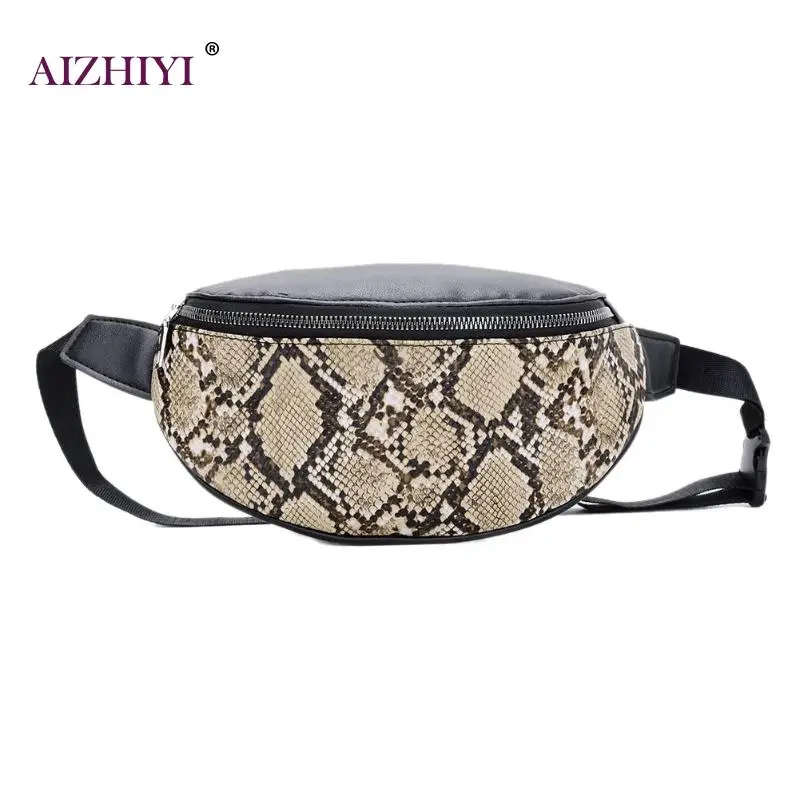 

Female Fashion Snake Print Patchwork Shoulder Women Sports Waist Fanny Belt Packs PU Leather Crossnody Chest Bags For Girls