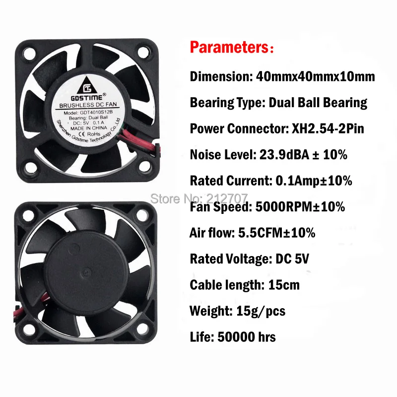 Gdstime Ventilador De Refrigeração Dc 40x40x7, 12v, 4cm E 40mm, Pequeno