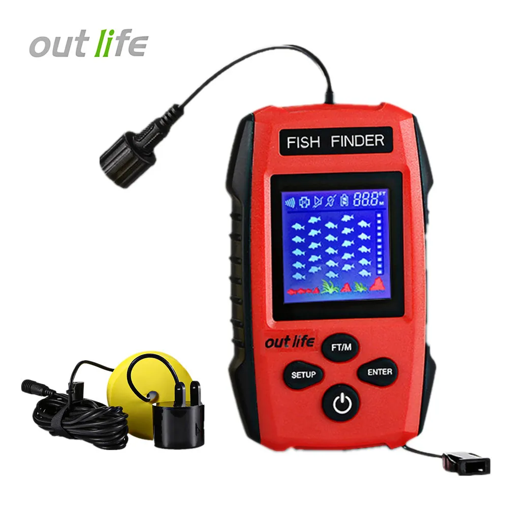 Outlife المحمولة الصيد سونار صياد السمك جهاز استشعار إنذار محول شاشة الكريستال السائل السونار Fishfinder بحيرة البحر الكارب الصيد