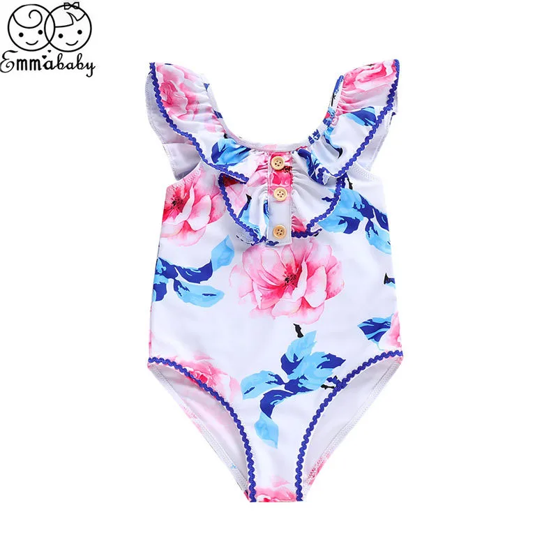 Baby Girls Swimwear Toddler Kids Swimsuit Floral Bathing Suit One-Piece Swimming Costume Summer Children Beachwear