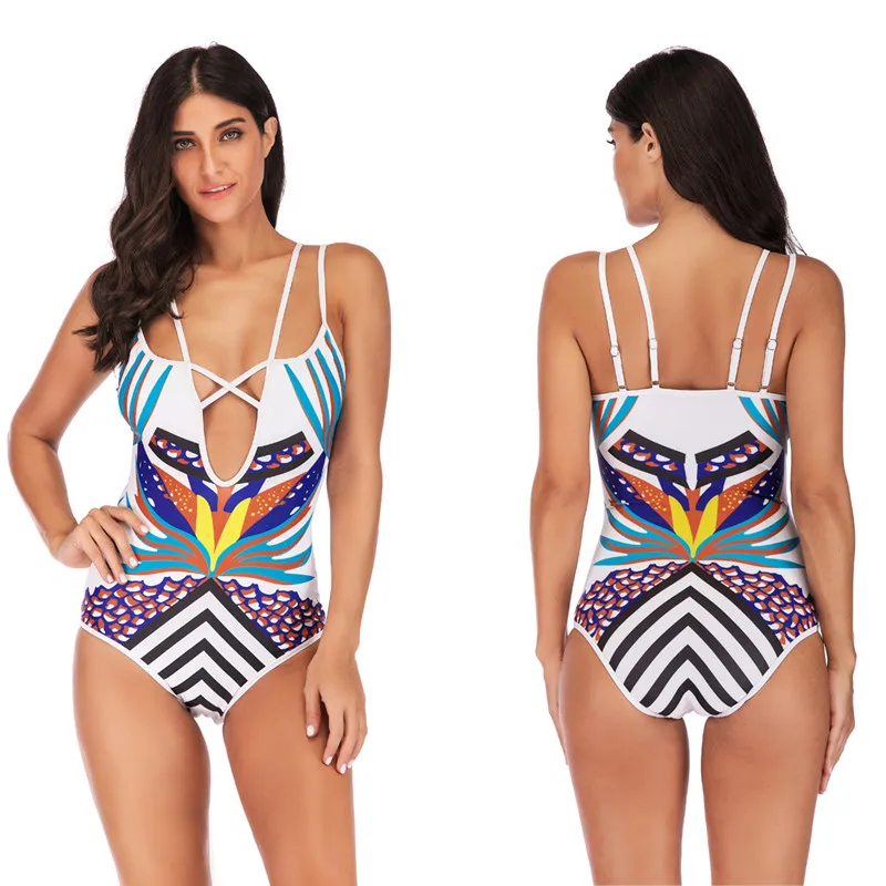 

M-4XL Size 2019 New One Piece Swimsuit Women Retro Vintage Beach Swimming Suits Plus Size Swimwear Swim Padded Print Body Suits