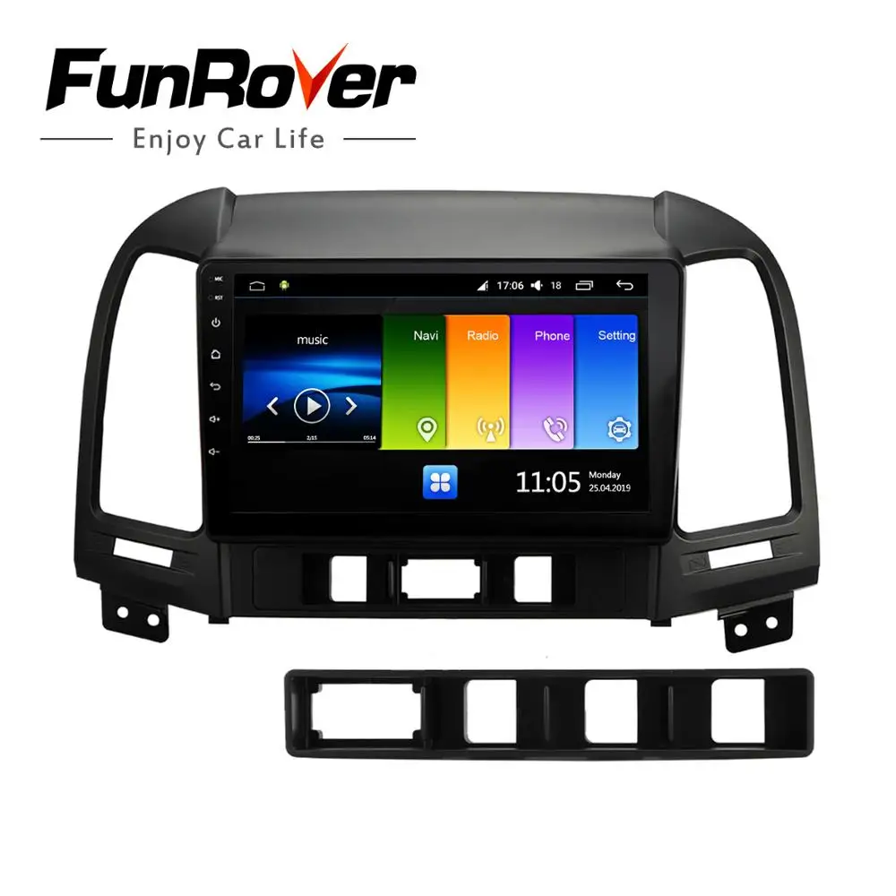 FUNROVER Android 9,0 2G+ 32G DSP автомобильный Радио мультимедийный видео плеер для hyundai Santa Fe 2 2006-2012 навигация gps 2 din без dvd