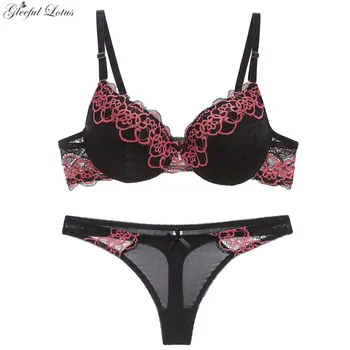 

Push Up Bra and Panty Set Women Luxury Lace Lingerie Intimate Underwear Underwire Bra Briefs Sets Ladies Brassiere 3/4 Cup 2018