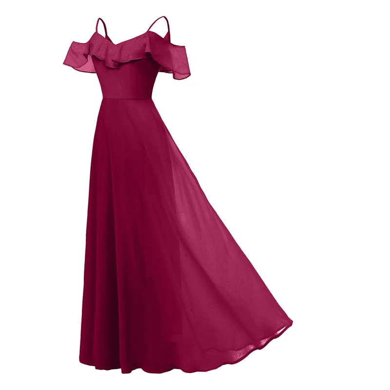 

Hot Fashion Women Solid Ruffles Chiffon Dress A-Line Summer Beach Casual Sleeveless Long Dresses