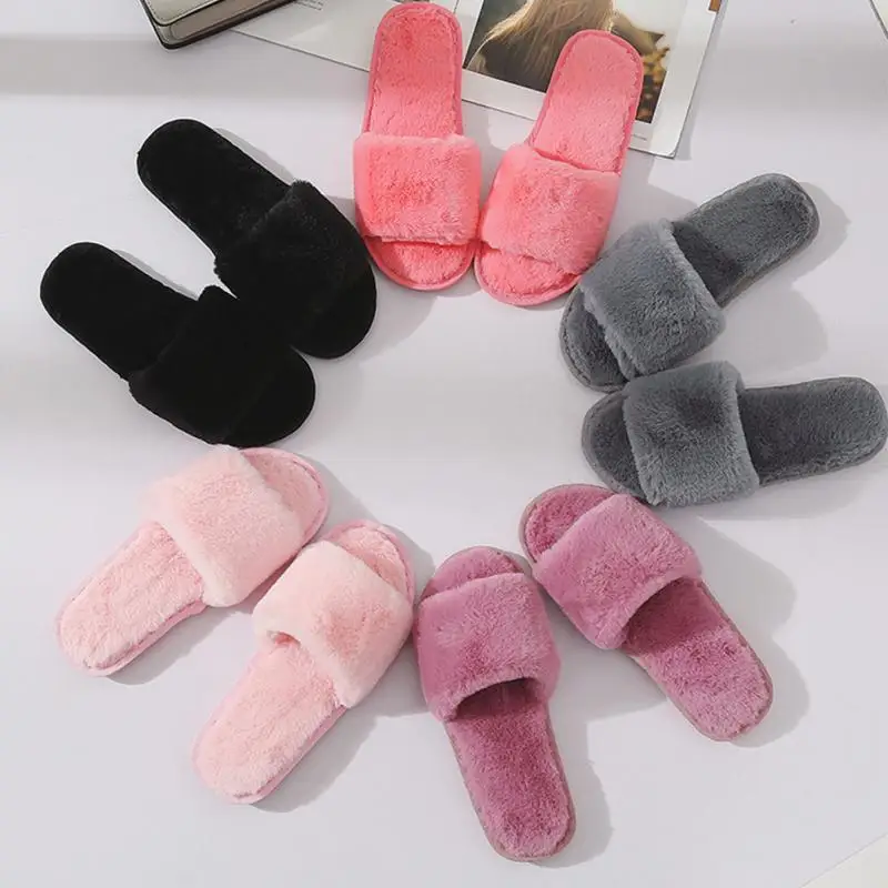 

Size 36-41 Hot Women Slippers Spring Autumn Home Plush Slippers Soft Non-Slip Indoor Warm Flat Faux Fur Flip Flops Shoes #1018