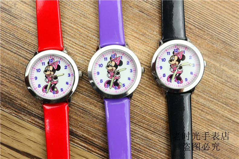 Drop shipping Cartoon Beautiful girl cute cartoon mouse styleluminous hands dial children students girl\'s leather quartz watch