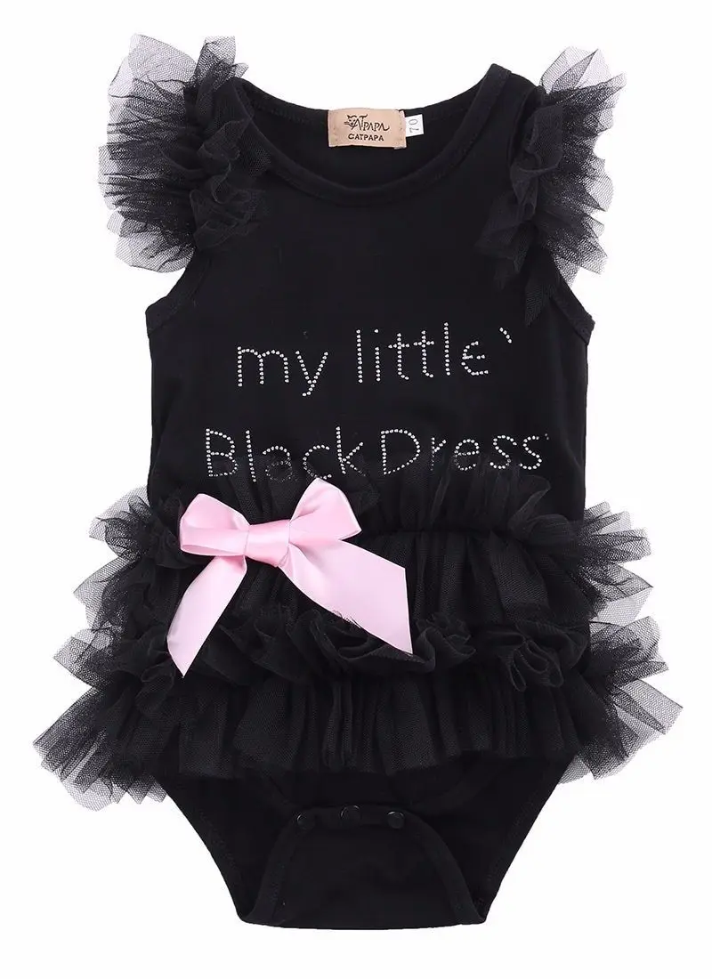 Kids Baby Girls Embroidered My Little Black Dress Bodysuit Romper Jumpsuit 0-18M Choose