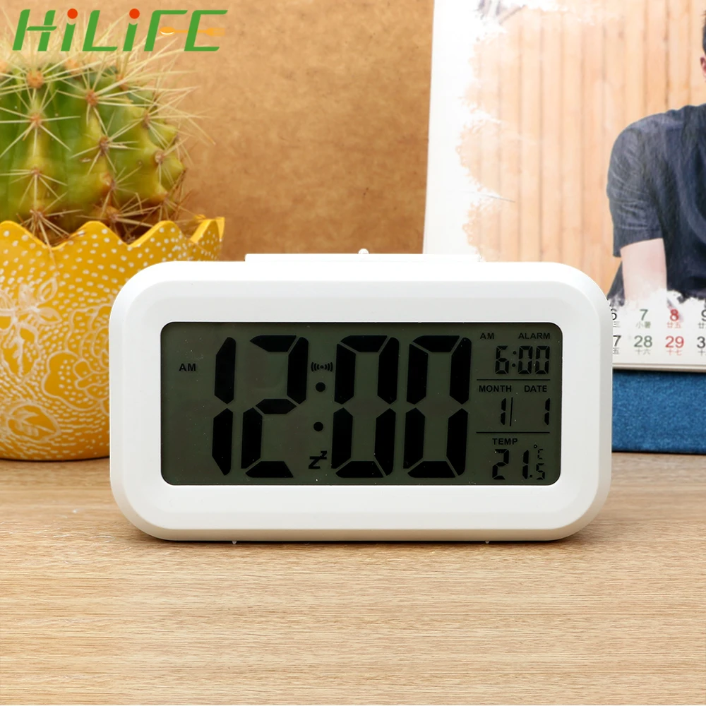 LED Digital Alarm Clock Desktop clock Light Control Induction Snooze Mute Bedroom Clock Backlight Calendar Temperature Clock