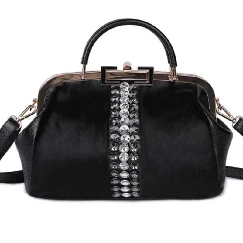 Horsehair Women Bag 2019 New Shoulder Handbag Retro Fur Boston Metal