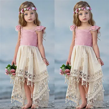 

Sweet Children Baby Girl Lace Tutu Fancy Pink Long Dress Kids Party Princess Maxi Dresses Girl Sundress