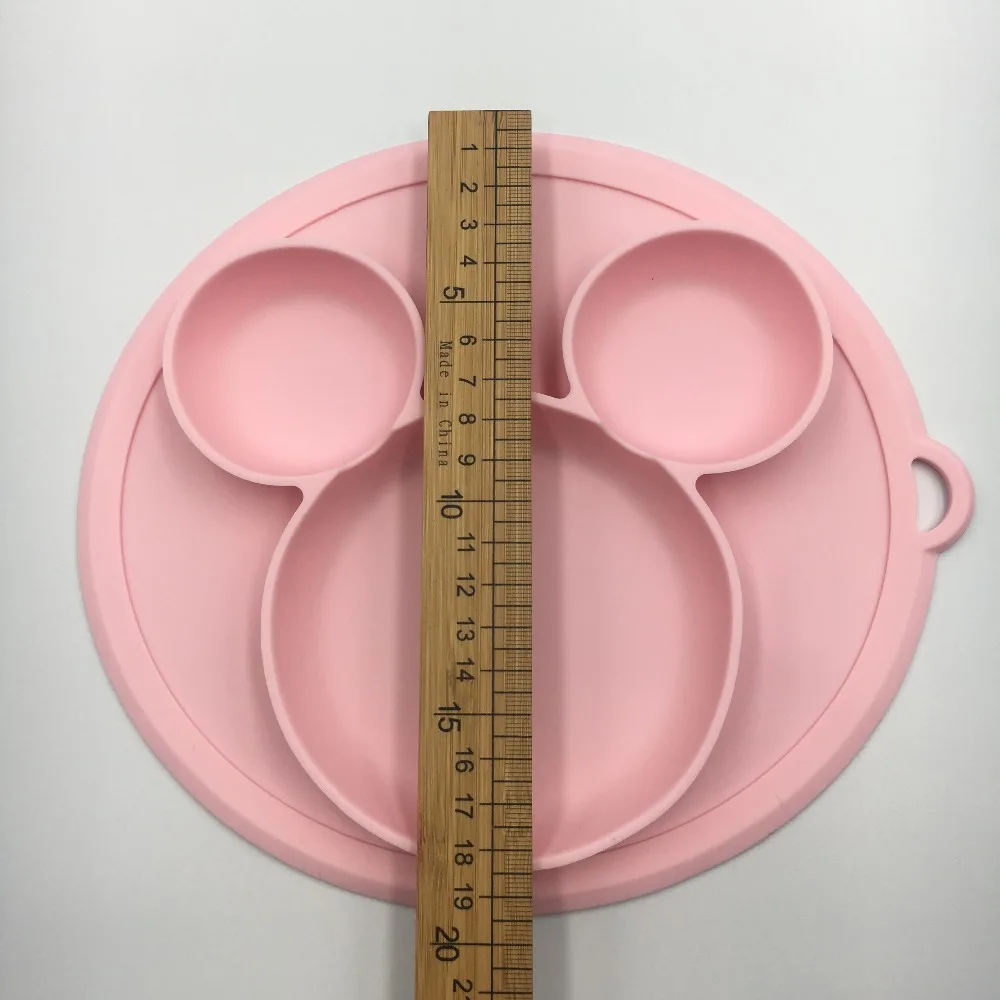 Qshare Baby FDA Silicone Baby Bowl Suction Mickey Plate for kids with Lid BPA Free Feeding Kids Tableware Children Dining Dishes