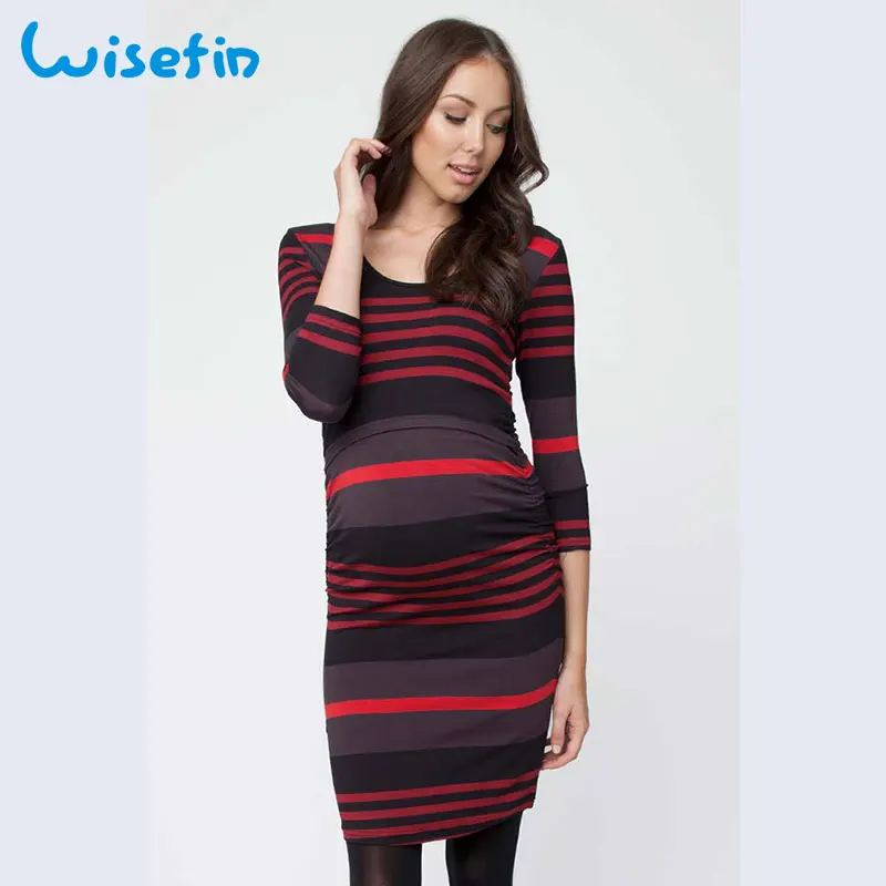 

Wisefin Striped Women Mini Dresses For Maternity Long Casual Pregnancy Breastfeeding Dress Autumn Maternity Nursing Clothing