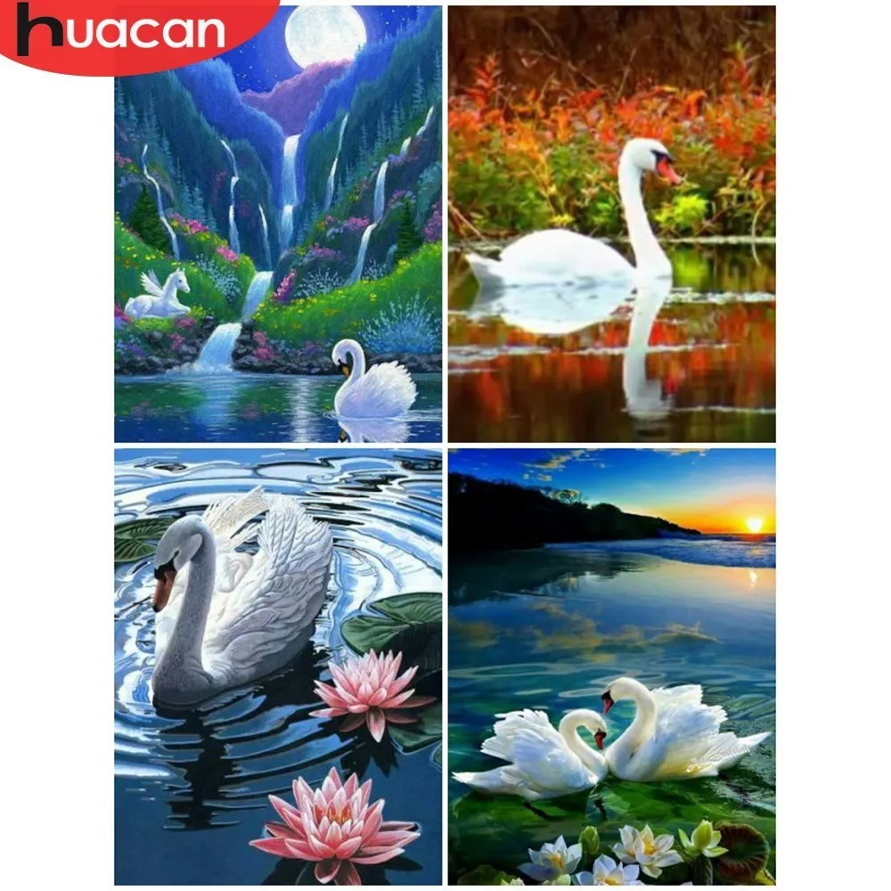 

HUACAN 5D DIY Diamond Painting Full Square Rhinestone Animal Swan Diamond Embroidery Cross Stitch Mosaic Home Decor Gift