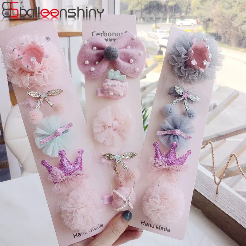 

BalleenShiny Children's Princess Hair Accessories Korean Version of Handmade Pearl Bow Lace Three-Dimensional Crown Baby Hairpin
