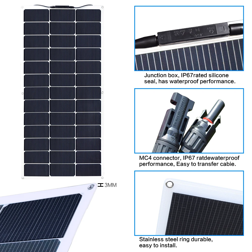 XINPUGUANG New High Efficient 19.5V 100w Solar Panel Flexible Solar Cell Module for 12v System DIY Kit RV Car Home Powered