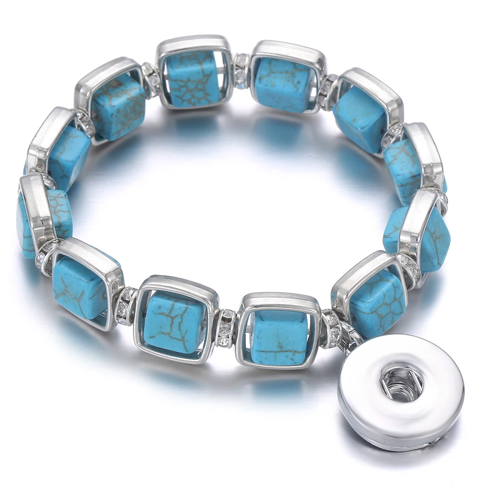 

New Beaded Snap Bracelet Natural Stone Beads 18mm Snap Button Bracelet Bangle Elastic Beading Snaps Buttons Beads Making Jewelry