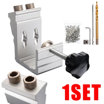 

Aluminum Pocket Hole Jig Kit System for Woodworking & Joinery + Step Drill Bit + Pocket Plugs Screws Wood Work Tool Set