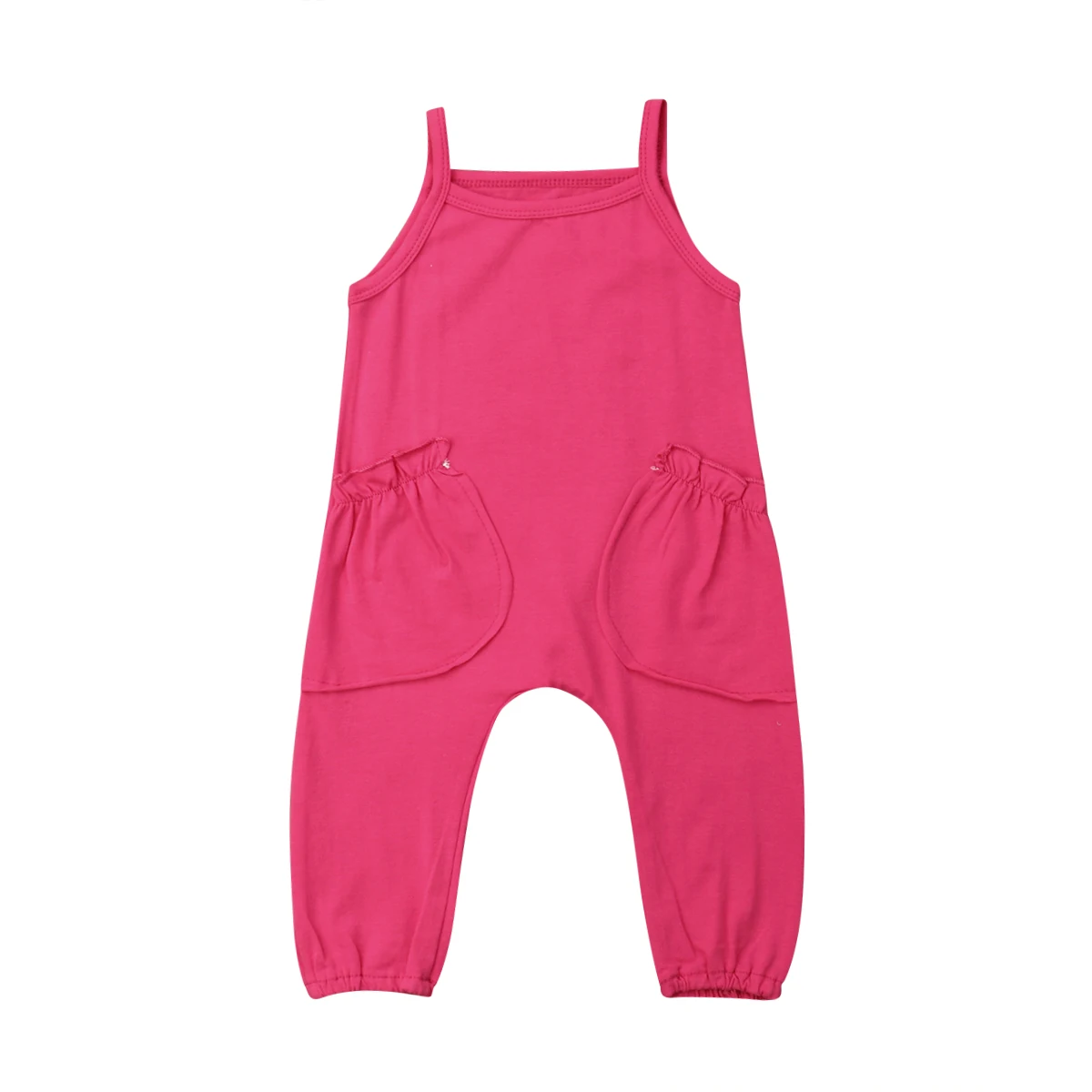 

0-24M Toddler Baby Girl Boy Summer Solid Strap Romper Long Pants Outfits Clothes Size 0-24M