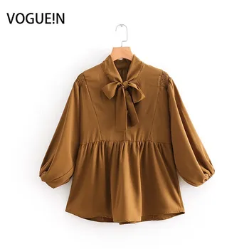 

VOGUEIN New Womens Casual Bow Neck 3/4 Lantern Sleeve Pullover Shirt Blouse Top Wholesale