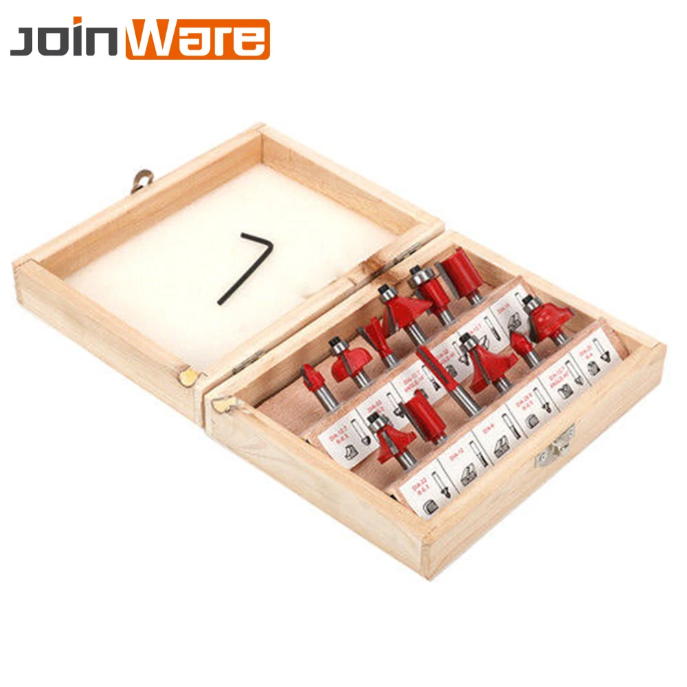 

12Pcs Milling Cutter 6.35mm Shank Router Bits Set Trimmer Milling Cutters for Wood Woodworking Floor Engraving Cutting Tool
