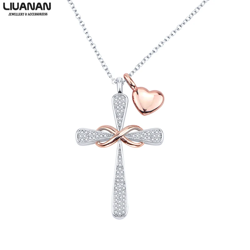 Бесконечность Крест ожерелье с подвеска «любящее сердце» крестик подвесной кубический цирконий Crist ювелирные изделия для женщин