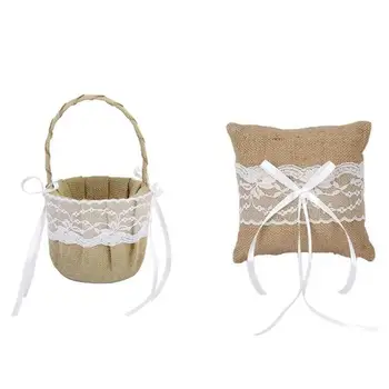 

Set Of 6*6'' Retro Flower Basket Burlap Wedding Basket With Lace Satin Ribbons Flower Girl Basket For Wedding Decorations