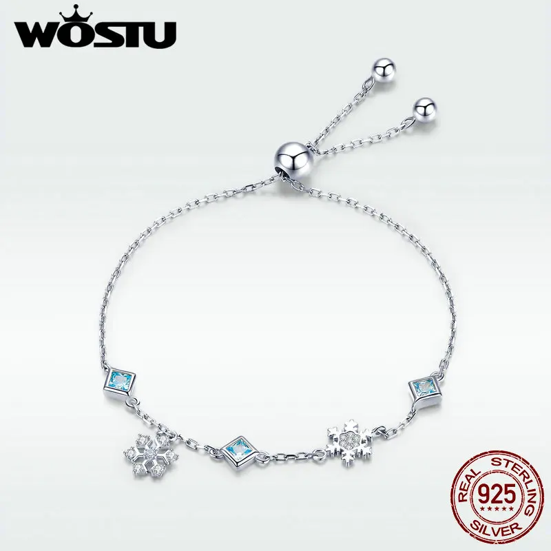 WOSTU настоящий 925 пробы Серебряный снежинок Снежная цепочка браслет для женщин серебряные браслеты серебряные ювелирные изделия DAB001
