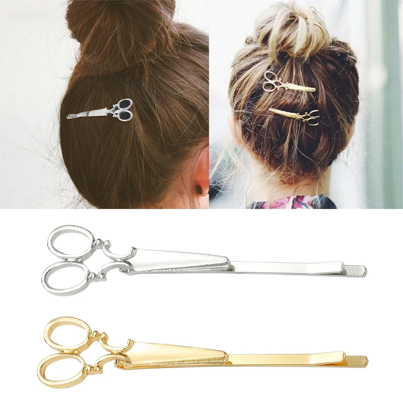 

Hot Sale Fashion Women Chic Golden Silvery Scissors Shape Hair Clip Hair Pin Headwear