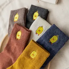 Новые модные Хлопковые женские носки с желтой уткой милые носки с вышивкой из мультфильмов высококачественные весенне-осенние забавные