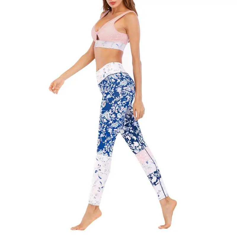 

Two Pieces Sports Suit Set Women's Floral Print Fitness Tank Tops High Waist Leggings Sports Suit Sets Hiking Camping Running