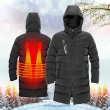 Смарт термостатический Электрический нагрев длинная ветрозащитная куртка пальто утеплитель хлопок мужские зимние теплые нагревательные куртки походные пальто