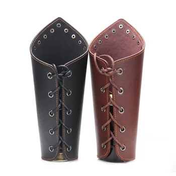 Men Faux Leather Arm Warmers Lace-Up Gauntlet Wristband Wide Bracer Protective Arm Armor Cuff Cross String Steampunk Cosplay cross layered faux leather bracelet
