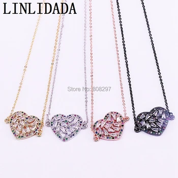 

10Pcs Micro Pave Crystal Zirconia Heart Shape Charm Pendant & Necklaces New Design Fashion Mix Color Necklace Women Jewelry