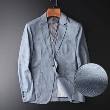 Minglu протектор белье сочетает Мужской Блейзер роскошный синий пряжа окрашенный, темный узор Блейзер Для мужчин размера плюс 4xl весенний тонкий трикотажный свитер приталенного блейзера, Masculino