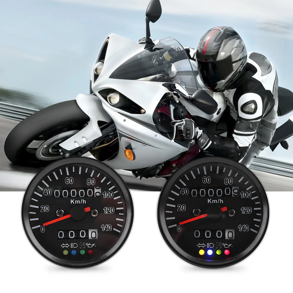 

Universal 60mm Black Motorcycle Odometer Speedometer Gauge with indicator for high beam neutral engine oil turn signal indicator