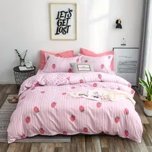 Розовое маленькое клубничное постельное белье с принтом в полоску набор пододеяльников черное пятно дизайнерская кровать простыни наволочки 3/4 набор постельных принадлежностей