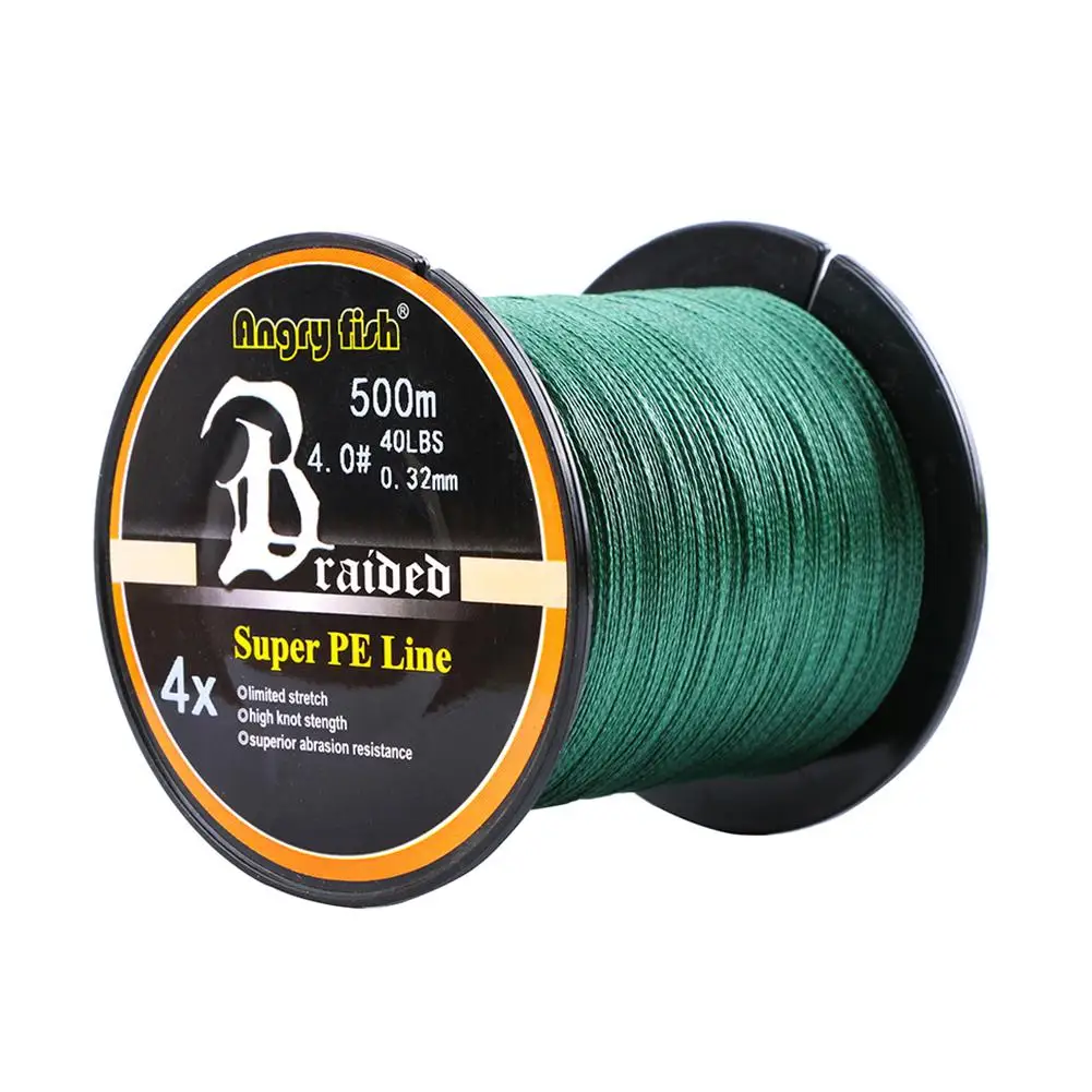 Angryfish خيط صنارة الصيد 4 السواحل ينسج مضفر 500 M/547YDS سوبر قوية PE خط 12LB-80LB الصيد موضوع ينسج الظلام الأخضر