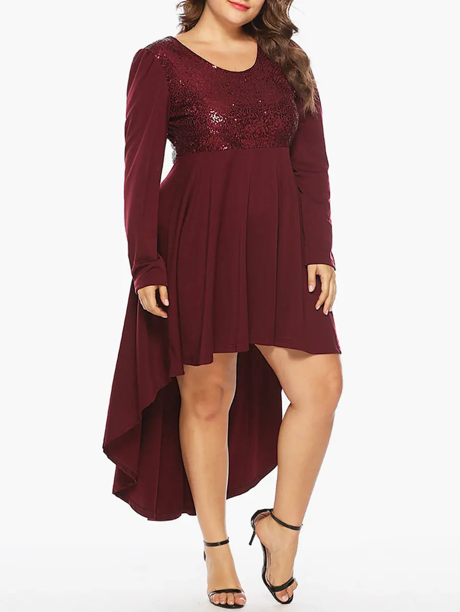 2019 Sequin Embellished High Low Party Dress Women Plus Size Long