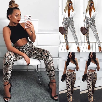 

Womens Ankle Length Pants Trousers Harem Leopard Snake Print Casual Pants Snake Leopard Print Pant