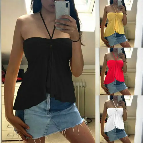 2019 New Fashion Hot Women's Summer Sexy Sleeveless Hanging-Neck Backless Blouse Plus Size S-5XL | Женская одежда