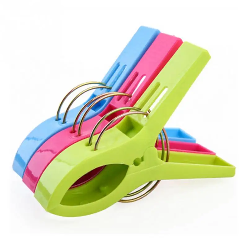 

4/8pcs Plastic Laundry Clothes Beach Towel Pins Hangers Spring Clamp Large Clips Random Color