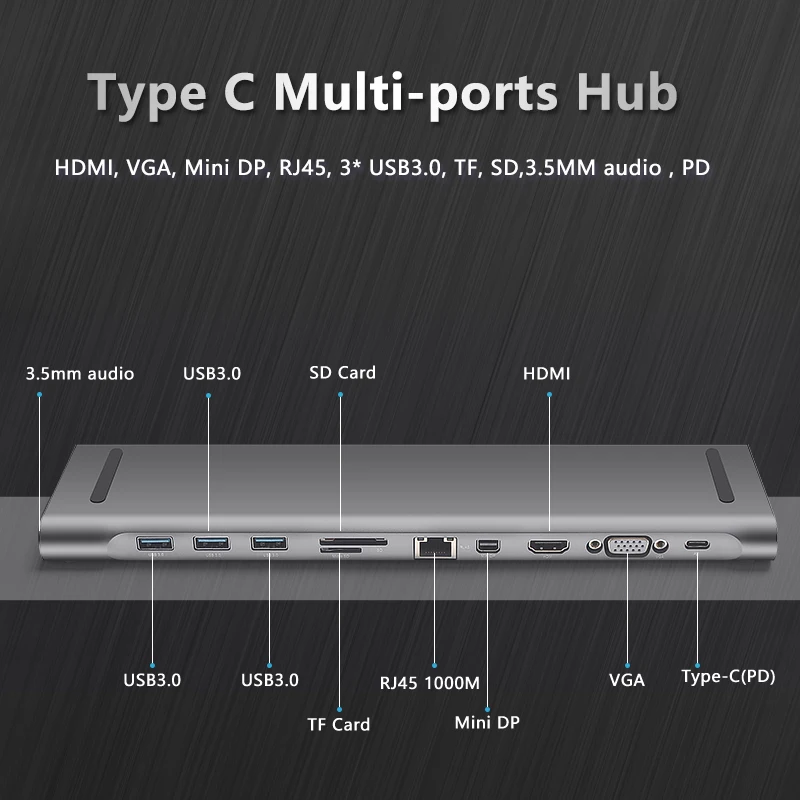 ULT Лучшие USB C концентратора Тип к HDMI VGA Mini DP RJ45 TF SD Multi Порты 3 0 USB3.0 сплиттер все в