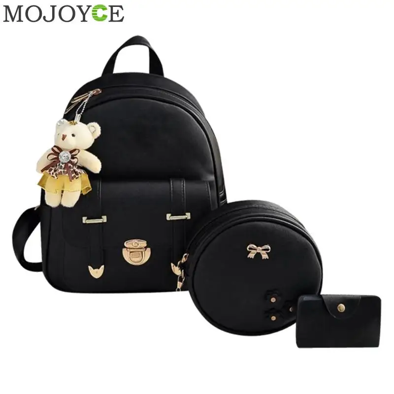 

3Pcs/Set Vintage Women PU Leather Double Arrows Backpack Round Shoulder Bag Purse Double Zipper Women Backpack Purse