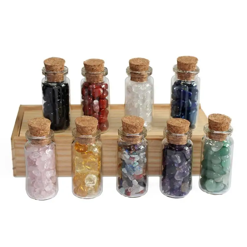 

Wishing Bottles Natural Crystal Gemstone Gravel Drifting Bottle Wooden Boxed DIY Mini Bottled Mineral Souvenir-Random Material