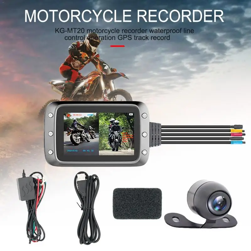 

KG-MT20 Motorcycle Recorder Front And Rear Recorder Split Screen Display Front And Rear Wire Control Operation GPS Track Record