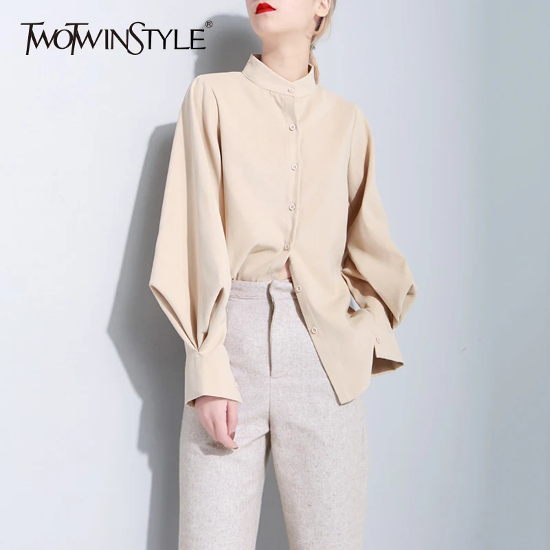 Рубашка с рукавом фонариком TWOTWINSTYLE Женская винтажная блузка длинным