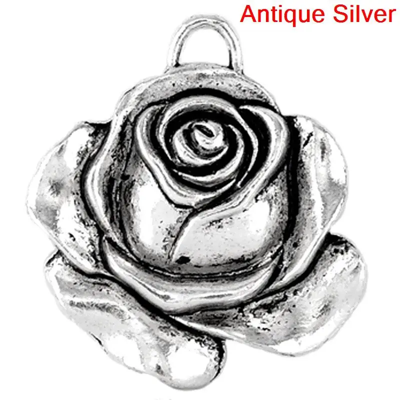 

Lovely Charm Pendants Rose Flower Antique Silver 3.6x3.3cm,10PCs (B22364)