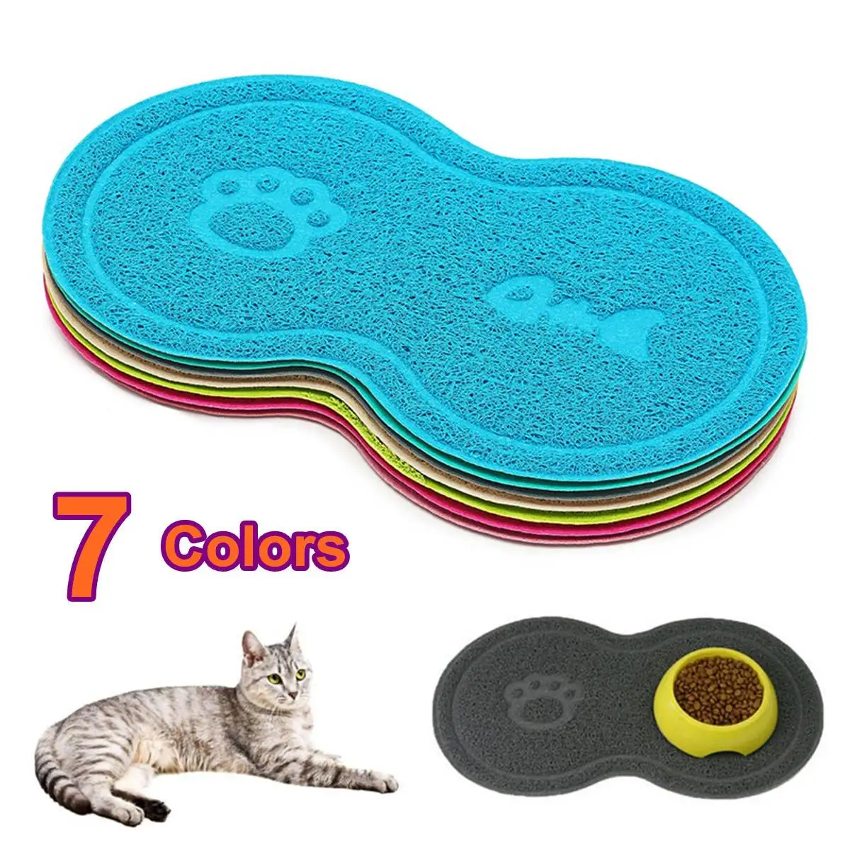 Colorful Dog Feeding Mat Cute Paw Antisk Pet Feeding Pad Pet Dish Bowl