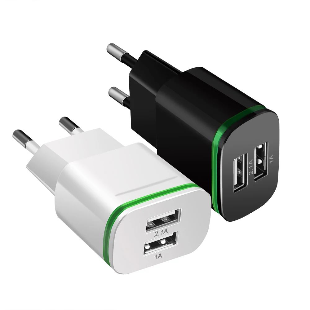 

LED Light USB Charger 5V 2.1A Dual EU/US Wall Adapter Portable USB charger for iPhone Samsung Huawei Xiaomi mobile phone charger